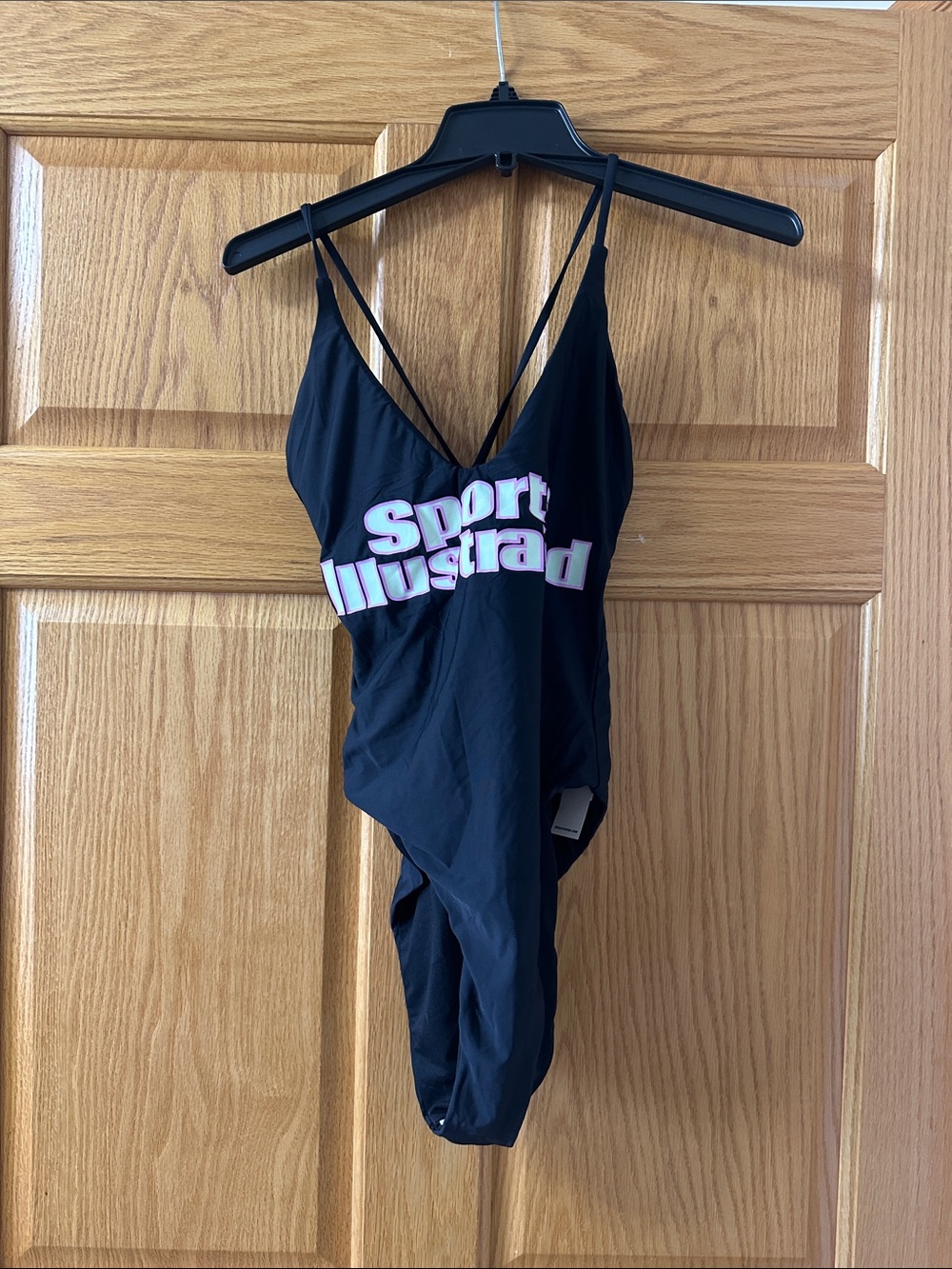Black One-Piece Swim Suit with Sport-Inspired Logo